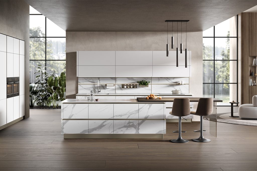 Gres white marble / Glass madreperla opaco